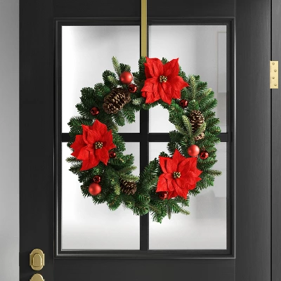 28" Pine And Poinsettia Flower With Ornaments Artificial Christmas Wreath Red - Wondershop™ 3 28" Pine And Poinsettia Flower With Ornaments Artificial Christmas Wreath Red - Wondershop™