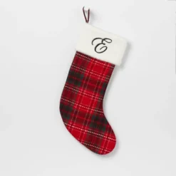 20" Plaid Monogram Christmas Holiday Stocking With Faux Fur Cuff Red/Green/White - Wondershop™ -Old World Christmas GUEST 078e41a1 80ad 4302 8d97 131daeba566f