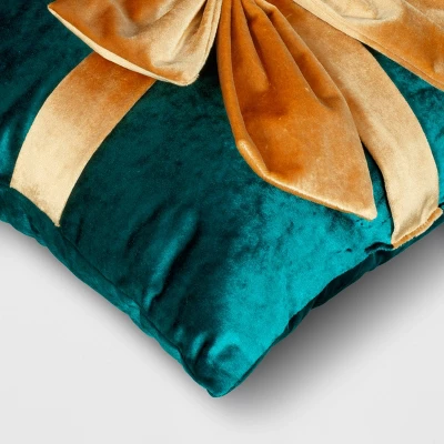 16"x6" Christmas Green Velvet Square Pillow With Teal Bow - Wondershop™ 5 16"x6" Christmas Green Velvet Square Pillow With Teal Bow - Wondershop™ - Image 3