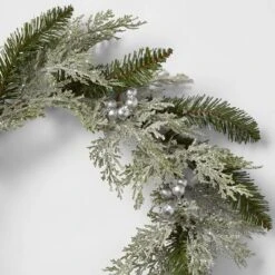 22" Glittered Cedar Artificial Christmas Wreath With Metallic Silver Berries - Wondershop™