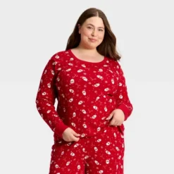 Women's Santa Print Ribbed Long Sleeve Holiday Matching Family Pajama Shirt - Wondershop™ Red -Old World Christmas GUEST 162effef 66c5 45d5 a87e 64de9eecac11
