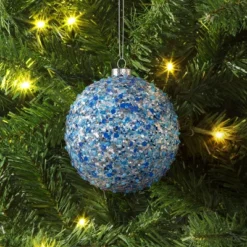 4" Christmas Chunkey Glitter Ball Ornament Dark Blue - Wondershop™