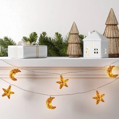 10ct LED Battery Operated Mercury Star And Moon Christmas Indoor/Outdoor Novelty String Lights Warm White With Silver Wire - Wondershop™ 3 10ct LED Battery Operated Mercury Star And Moon Christmas Indoor/Outdoor Novelty String Lights Warm White With Silver Wire - Wondershop™