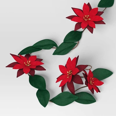 Christmas Fabric Poinsettia Garland Decor - Wondershop™ 4 Christmas Fabric Poinsettia Garland Decor - Wondershop™ - Image 2