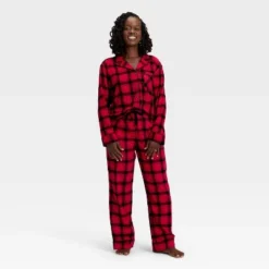 Women's Plaid Flannel Long Sleeve Shirt And Pants Holiday Matching Family Pajama Set - Wondershop™ Red/Black -Old World Christmas GUEST 2a4a105e 1d01 428d 95d8 1ac14f3375fd