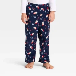 Toddler Santa Print Microfleece Holiday Matching Family Pajama Pants - Wondershop™ Blue