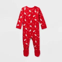 Baby Santa Print Ribbed Holiday Matching Family Footed Pajama - Wondershop™ Red
