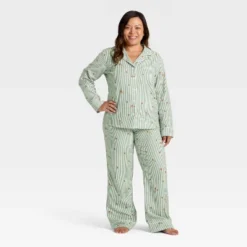 Women's Gingerbread Striped Flannel Long Sleeve Shirt And Pants Holiday Matching Family Pajama Set - Wondershop™ Cream -Old World Christmas GUEST 400dd5e1 819c 4ffe 96f7 2a2143ba3de6