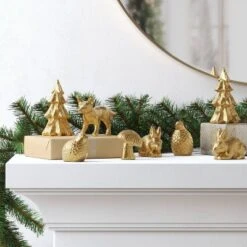 8pk Christmas Poly Figural Decor Set Birds/Bunny/Trees Gold - Wondershop™