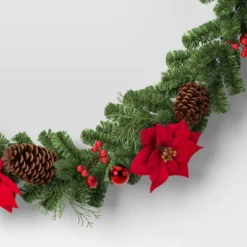 6' Cedar With Poinsettia Flowers And Pinecones Christmas Artificial Garland - Wondershop™: Traditional Decor, Indoor/Sheltered Outdoor Use -Old World Christmas GUEST 460a93c3 f26e 4d88 ac75 4923b1fa7671