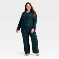 Women's Plaid Flannel Long Sleeve Shirt And Pants Holiday Matching Family Pajama Set - Wondershop™ Navy Blue -Old World Christmas GUEST 461cf299 f9d7 43b2 9e71 de216c6079d3