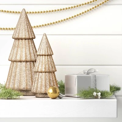 2pk Christmas Glittered Trees Gold - Wondershop™ 3 2pk Christmas Glittered Trees Gold - Wondershop™