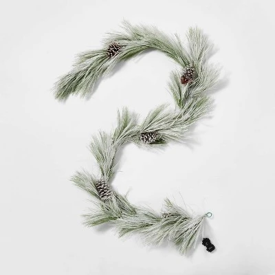 9' Battery Operated Pre-Lit Flocked Long Needle Artificial Pine Christmas Garland Warm White LED Lights - Wondershop™ 4 9' Battery Operated Pre-Lit Flocked Long Needle Artificial Pine Christmas Garland Warm White LED Lights - Wondershop™ - Image 2