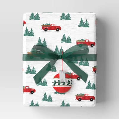 40" 125 Sq Ft Christmas Roll Wrap Trucks And Trees On White - Wondershop™ 3 40" 125 Sq Ft Christmas Roll Wrap Trucks And Trees On White - Wondershop™