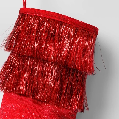 20" Christmas Tinsel Collar Stocking Red - Wondershop™ 4 20" Christmas Tinsel Collar Stocking Red - Wondershop™ - Image 2