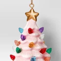 4" Christmas Lit Ceramic Retro Christmas Tree Ornament Pink - Wondershop™ -Old World Christmas GUEST 637f6d91 3d1f 48e2 b8f5 f3436dd27614