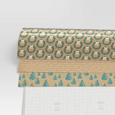 30" 3pk 180 Sq Ft Christmas Wrap Pack Wreath/Merry/Trees - Wondershop™ 4 30" 3pk 180 Sq Ft Christmas Wrap Pack Wreath/Merry/Trees - Wondershop™ - Image 2