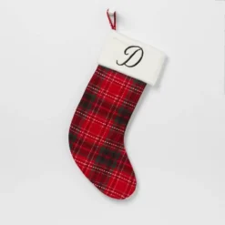 20" Plaid Monogram Christmas Holiday Stocking With Faux Fur Cuff Red/Green/White - Wondershop™ -Old World Christmas GUEST 6930a560 ae47 43b4 98c0 6f29304a5ebb