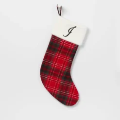 20" Plaid Monogram Christmas Holiday Stocking With Faux Fur Cuff Red/Green/White - Wondershop™ -Old World Christmas GUEST 6a0330f4 5115 4749 a47d 6ff81c6c2798