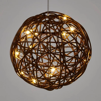 Battery Operated Brown Faux Rattan Sphere Fairy String Lights Warm White With Brown Wire - Wondershop™ 6 Battery Operated Brown Faux Rattan Sphere Fairy String Lights Warm White With Brown Wire - Wondershop™ - Image 4