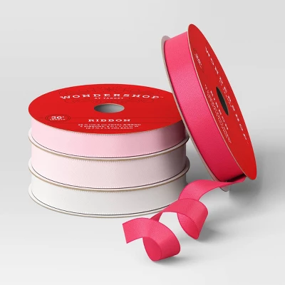 4 Pk Christmas Satin Ribbon Gift Packaging Accessories Pink/White - Wondershop™ 4 4 Pk Christmas Satin Ribbon Gift Packaging Accessories Pink/White - Wondershop™ - Image 2