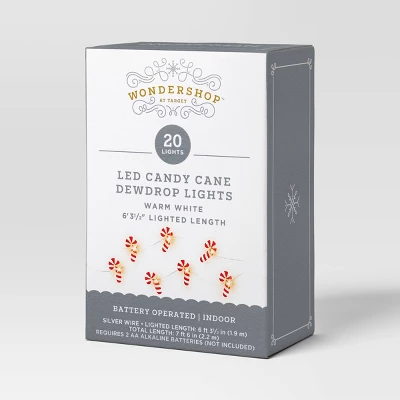 20ct LED Battery Operated Christmas Candy Cane Dew Drop Lights Warm White With Silver Wire - Wondershop™ 6 20ct LED Battery Operated Christmas Candy Cane Dew Drop Lights Warm White With Silver Wire - Wondershop™ - Image 4