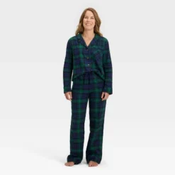 Women's Plaid Flannel Long Sleeve Shirt And Pants Holiday Matching Family Pajama Set - Wondershop™ Navy Blue -Old World Christmas GUEST 8baa454d 60d7 4aea 8019 f091b2e198ae