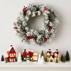 12pc Battery Operated Lit Winter Village Set Red/Green - Wondershop™