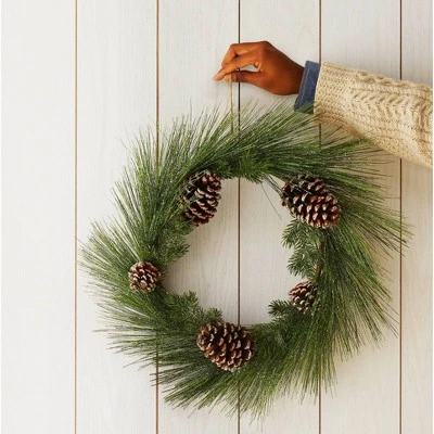 22in Unlit Iced Long Needle And Pinecone Artificial Christmas Wreath - Wondershop™ 4 22in Unlit Iced Long Needle And Pinecone Artificial Christmas Wreath - Wondershop™ - Image 2