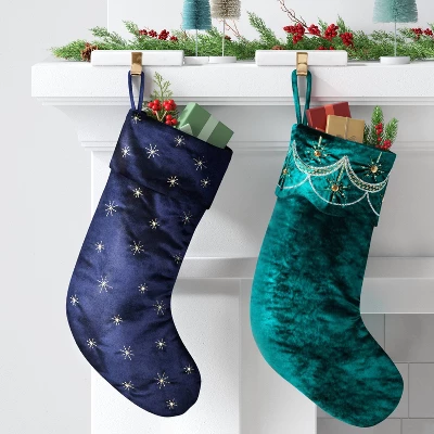 21" Christmas Gold Starburst Velvet Stocking Navy - Wondershop™ 3 21" Christmas Gold Starburst Velvet Stocking Navy - Wondershop™