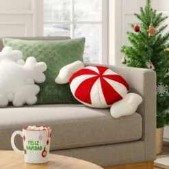 28" Christmas Peppermint Shaped Pillow Red/White - Wondershop™