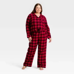 Women's Plaid Flannel Long Sleeve Shirt And Pants Holiday Matching Family Pajama Set - Wondershop™ Red/Black -Old World Christmas GUEST a1feb90a d35b 4761 a891 54b370bc69f0
