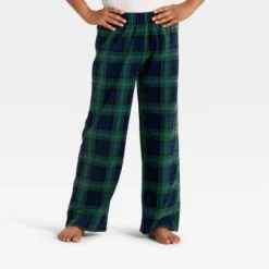 Kids' Plaid Microfleece Holiday Matching Family Pajama Pants - Wondershop™ Navy Blue