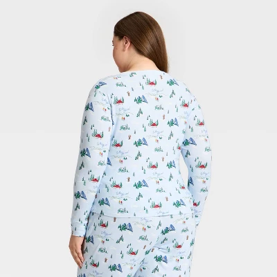 Women's "Tis The Ski-son!" Cozy Knit Long Sleeve Henley Holiday Matching Family Pajama Shirt - Wondershop™ Blue 3 Women's "Tis The Ski-son!" Cozy Knit Long Sleeve Henley Holiday Matching Family Pajama Shirt - Wondershop™ Blue