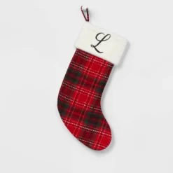 20" Plaid Monogram Christmas Holiday Stocking With Faux Fur Cuff Red/Green/White - Wondershop™ -Old World Christmas GUEST b4289b00 cbf7 4fe6 95b0 77dabda12a6a