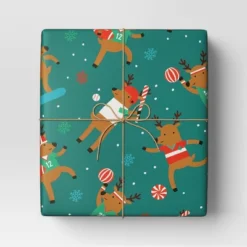 30" 50 Sq Ft Christmas Roll Wrap Reindeer Games On Green - Wondershop™