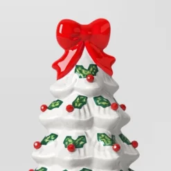 12" Lit Ceramic White Christmas Tree With Red Bow - Wondershop™ -Old World Christmas GUEST c098588d 6fff 453d 9a66 c0de0e128c6f