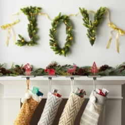 6' Pre-Lit Battery Operated Mixed Greenery 'Joy' Garland With Gold Ribbon - Wondershop™