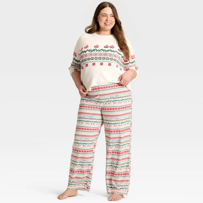 Women's "Let It Snow" Fair Isle Microfleece Holiday Matching Family Pajama Pants - Wondershop™ Cream 4 Women's "Let It Snow" Fair Isle Microfleece Holiday Matching Family Pajama Pants - Wondershop™ Cream - Image 2