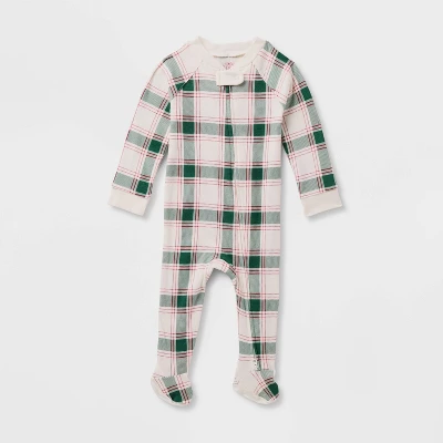 Baby Plaid Ribbed Holiday Matching Family Footed Pajama - Wondershop™ Cream 6 Baby Plaid Ribbed Holiday Matching Family Footed Pajama - Wondershop™ Cream - Image 4