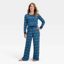 Women's Hanukkah Ribbed Long Sleeve Shirt And Pants Holiday Matching Family Pajama Set - Wondershop™ Blue -Old World Christmas GUEST d39b5ae3 d20c 427f 859e 99a617f5fead
