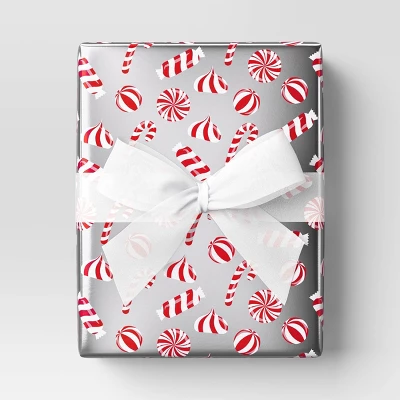 30” 25 Sq Ft Christmas Roll Wrap Red/White Candy On Silver - Wondershop™ 3 30” 25 Sq Ft Christmas Roll Wrap Red/White Candy On Silver - Wondershop™