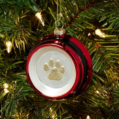 Glass Santa Belt Pet Bowl With Glittered Paw Print Christmas Tree Ornament Red/Black/Gold - Wondershop™: Indoor Decor 3 Glass Santa Belt Pet Bowl With Glittered Paw Print Christmas Tree Ornament Red/Black/Gold - Wondershop™: Indoor Decor