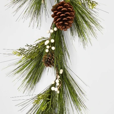6' Unlit Artificial Pine Christmas Garland With White Berries & Pinecones Green - Wondershop™ 3 6' Unlit Artificial Pine Christmas Garland With White Berries & Pinecones Green - Wondershop™