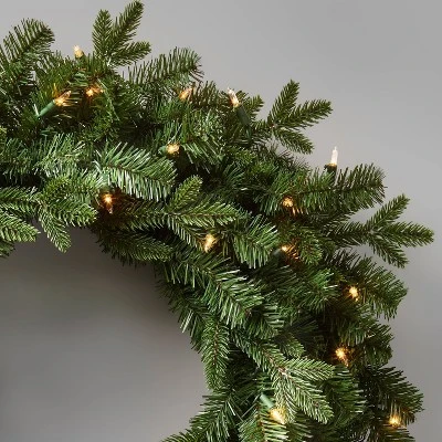 28in Prelit Artificial Christmas Wreath Natural Clear Lights - Wondershop™ 4 28in Prelit Artificial Christmas Wreath Natural Clear Lights - Wondershop™ - Image 2