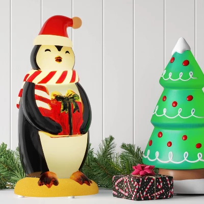 Christmas Lit Blow Mold Penguin With Gift Box Decor - Wondershop™ 3 Christmas Lit Blow Mold Penguin With Gift Box Decor - Wondershop™