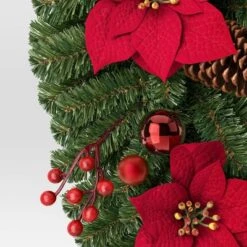 28" Decorated Pine And Poinsettia Flowers Hanging Christmas Artificial Swag - Wondershop™ -Old World Christmas GUEST f30badcd 97d2 4be1 87cf c4e82784170a