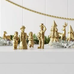 8pk Christmas Poly Animals/Trees/People Decor Set Gold - Wondershop™