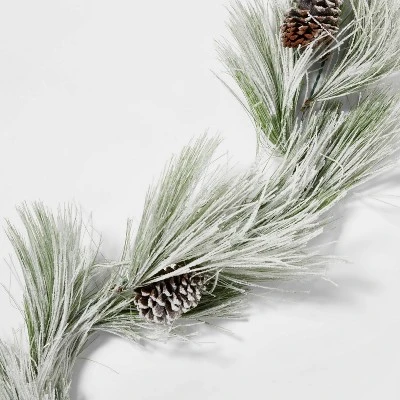 9' Battery Operated Pre-Lit Flocked Long Needle Artificial Pine Christmas Garland Warm White LED Lights - Wondershop™ 3 9' Battery Operated Pre-Lit Flocked Long Needle Artificial Pine Christmas Garland Warm White LED Lights - Wondershop™