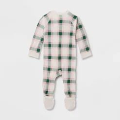 Baby Plaid Ribbed Holiday Matching Family Footed Pajama - Wondershop™ Cream
